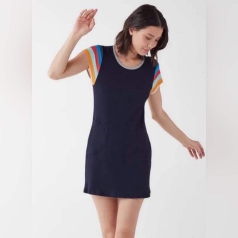 Splendid x Grey Malin Navy T-shirt Dress with Colorful Sleeves